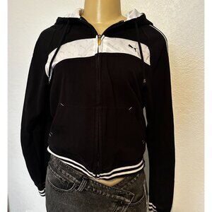 PUMA Women's Active Track Suit Jacket White Black Two Tone Zip Up Casual Hooded